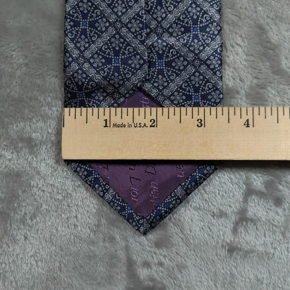 Vintage Christian Dior Monsieur Tie Mens 56.5x3.5 Blue Silver Geometric Abstract